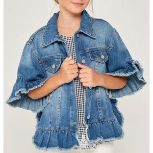 Hayden girls light denim jacket short ruffle sleeves and bottom pristine 9/10
